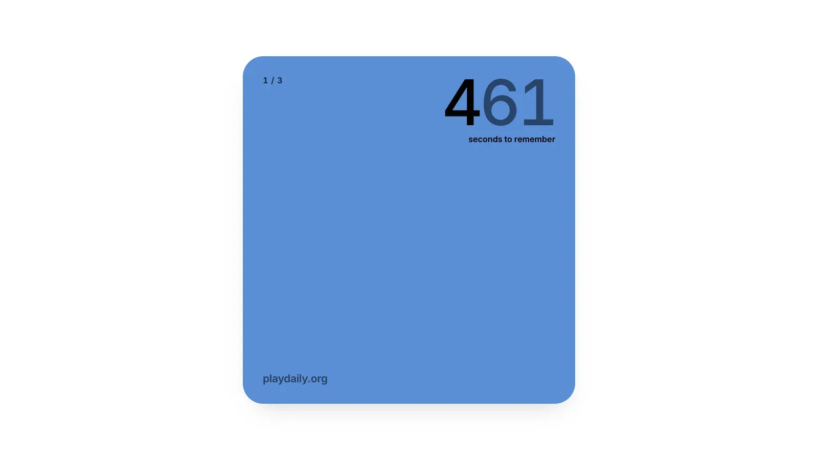 A Color Game round in progress: the card filled with a medium blue and a countdown reading seconds to remember