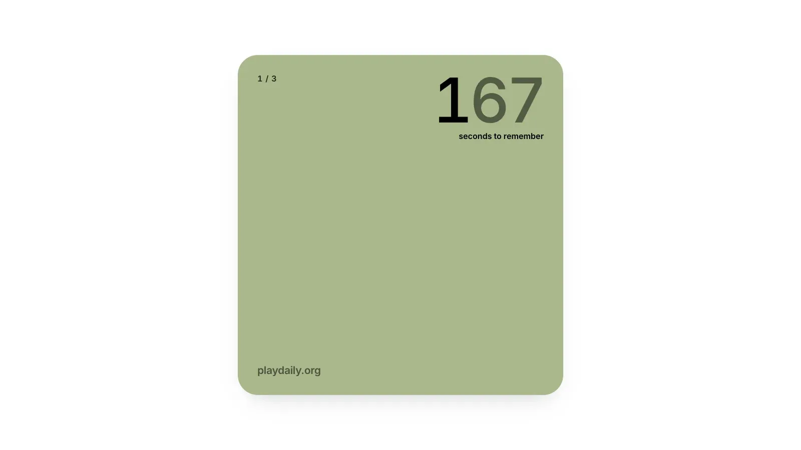 A Hard mode color in the Color Game: a muted sage green filling the card, with under two seconds left on the countdown