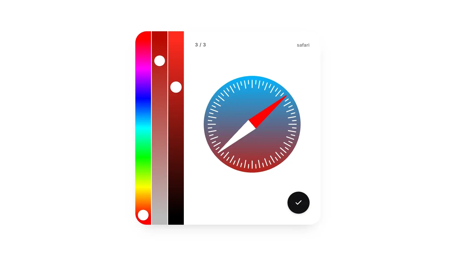 The Safari logo in the Logo Game: its compass gradient runs from its true blue at the top into a wrong red at the bottom, with the sliders on the left